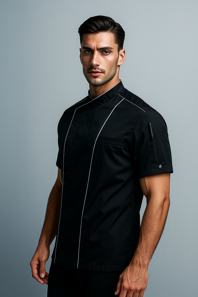 Bryan Chef Jacket Black with Grey Trim and Coolvent - Ace Chef Apparels