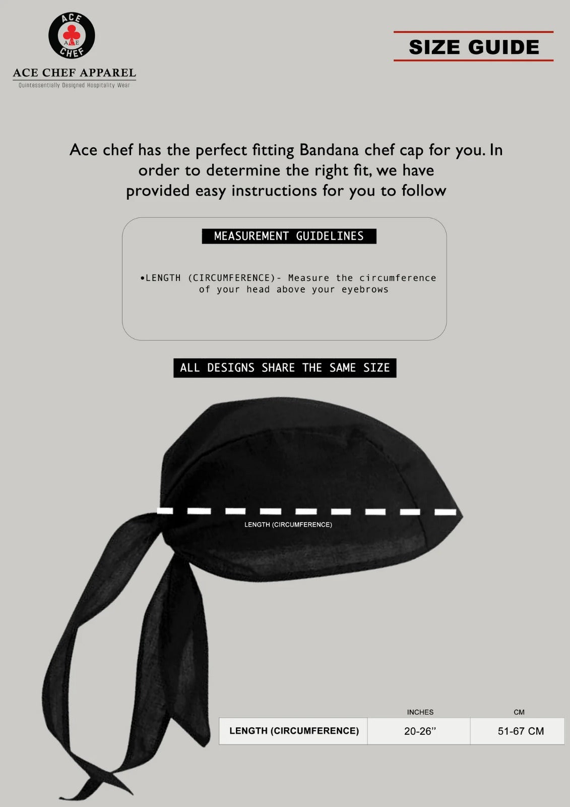Bandana Chef Cap size guide