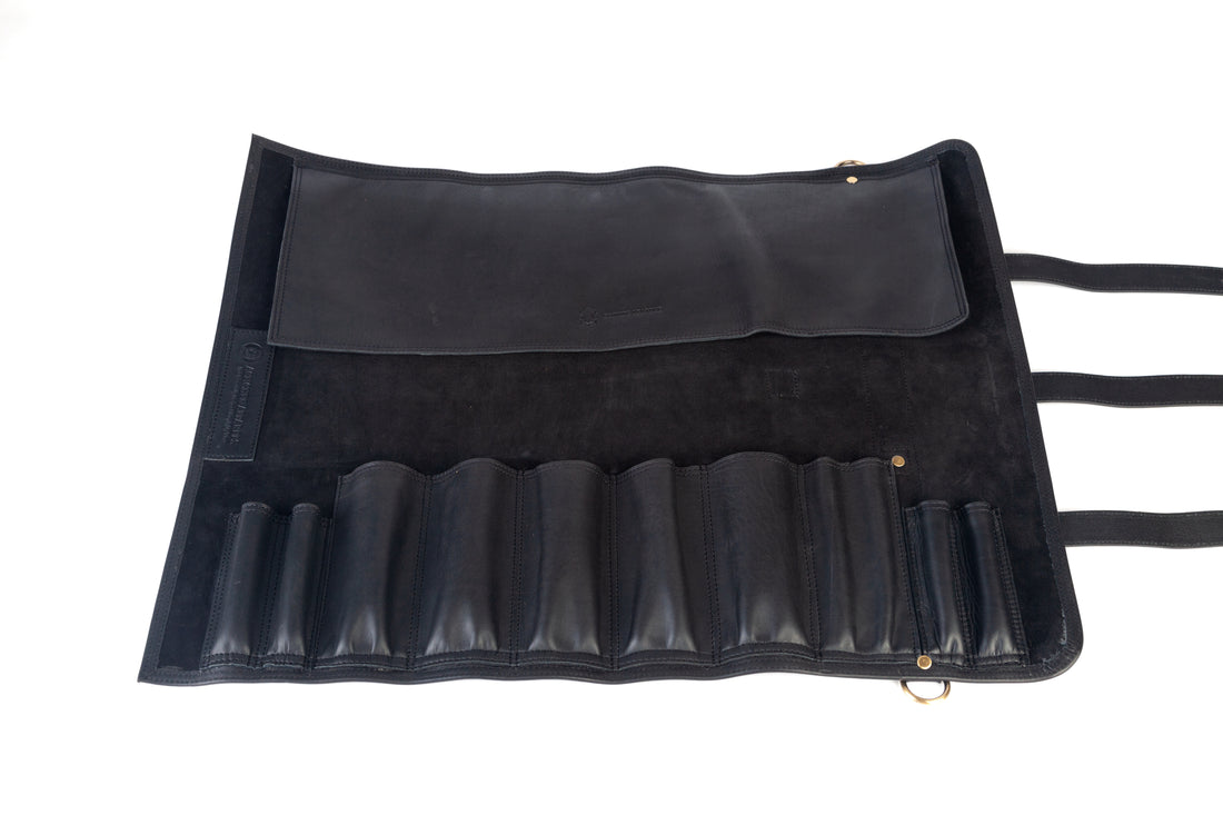 Leather Knife Roll-Black