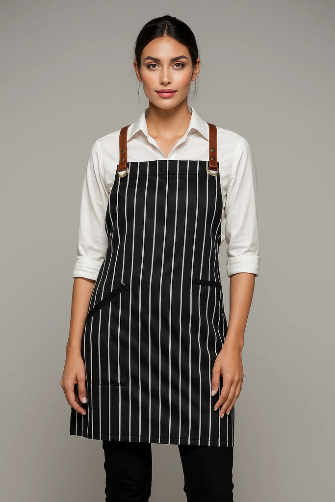 Bondi Black White Stripes/Chocolate PU - Ace Chef Apparels