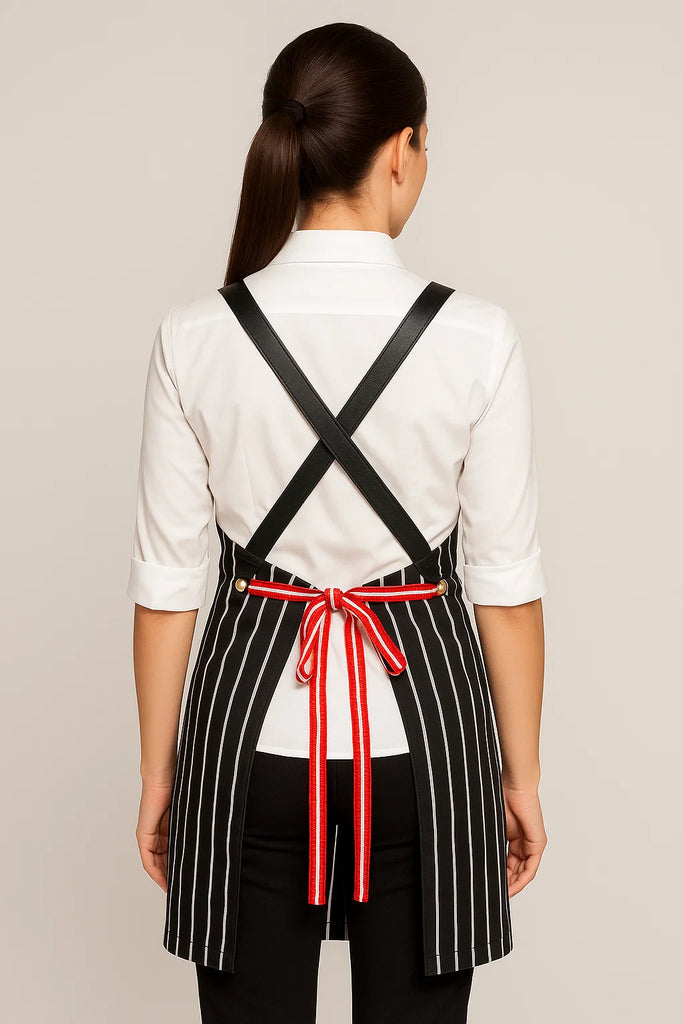 Bondi Black White Stripes/Black leather with red dual tone - Ace Chef Apparels