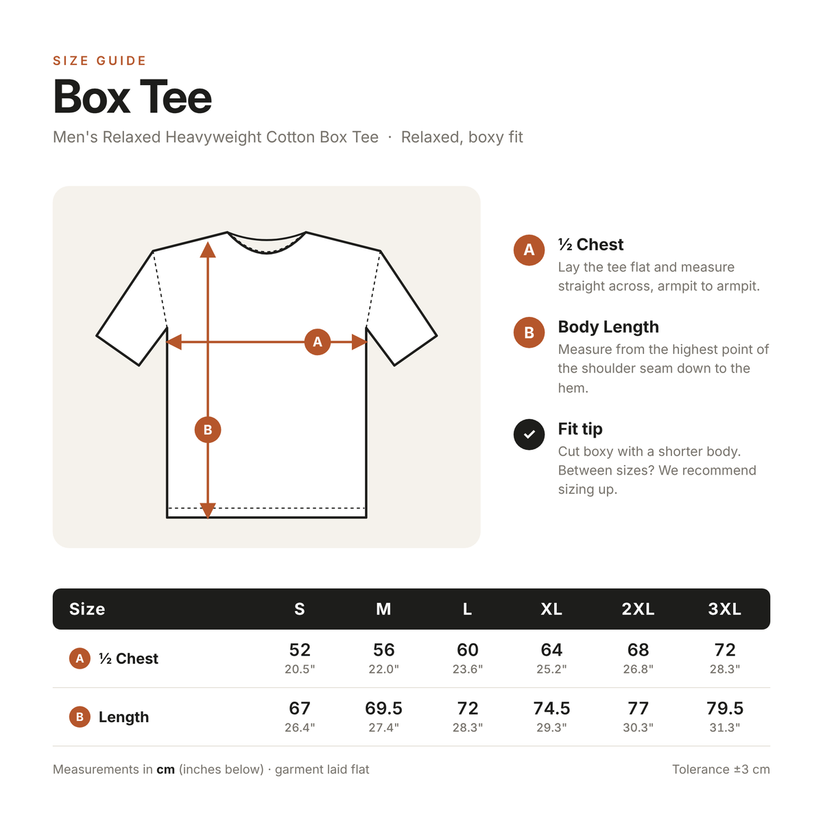 Men's Relaxed Heavyweight Cotton Box Tee size guide