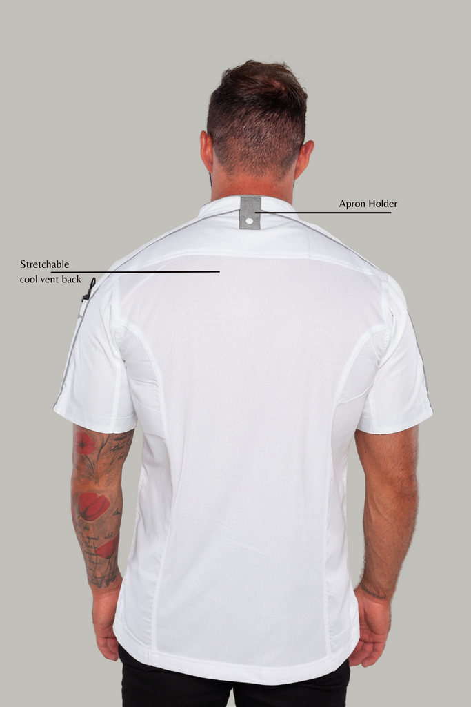 Bryan Chef jacket white with grey trim and coolvent - Ace Chef Apparels