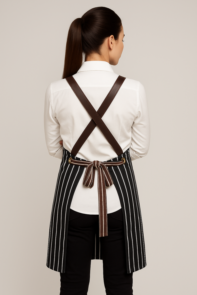Bondi Black White Stripes/Chocolate brown Leather dual tone - Ace Chef Apparels