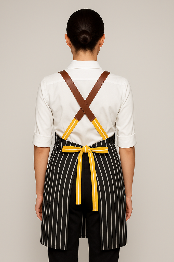 Bondi Black White Stripes/Chocolate Brown leather with yellow dual tone - Ace Chef Apparels