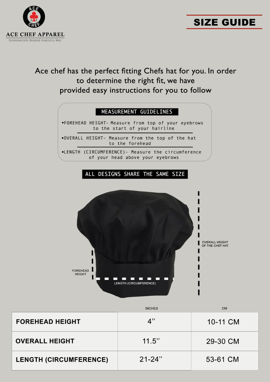 Chefs Hat size guide