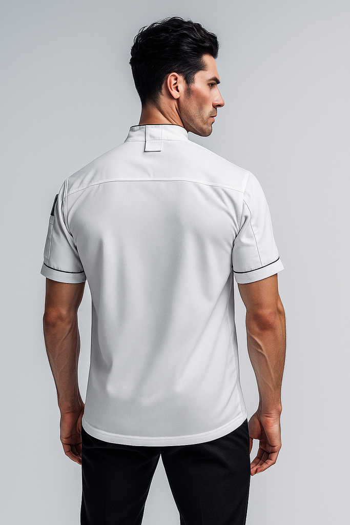 Gazi Chef Jacket White with Black Trim and Coolvent - Ace Chef Apparels