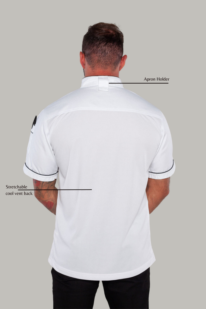 Gazi Chef Jacket White with Black Trim and Coolvent - Ace Chef Apparels