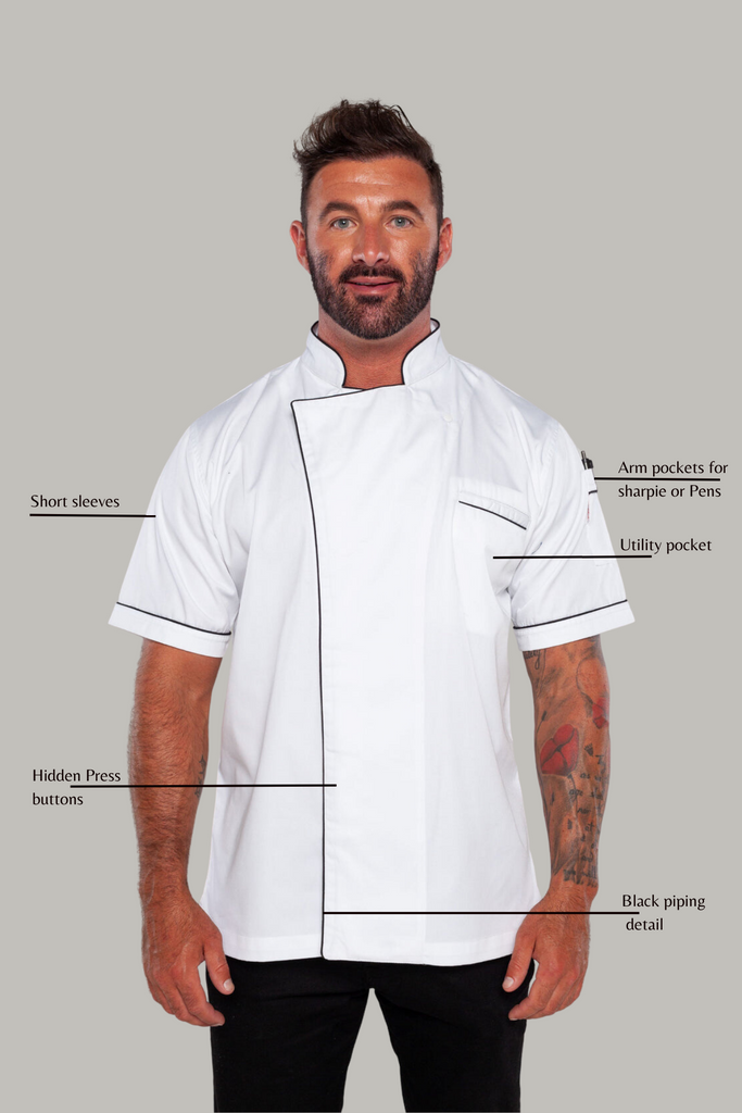 Gazi Chef Jacket White with Black Trim and Coolvent - Ace Chef Apparels