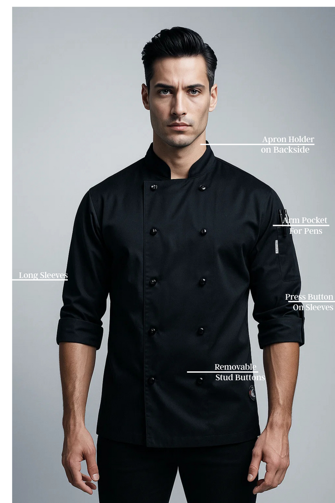 Generic Black Chef jackets Long sleeve - Ace Chef Apparels