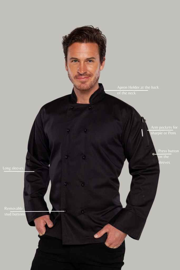 Generic Black Chef jackets Long sleeve - Ace Chef Apparels