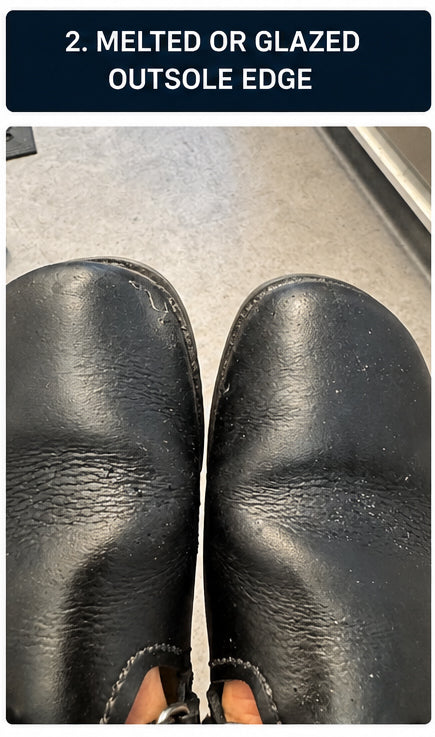 Melted or glazed outsole edge
