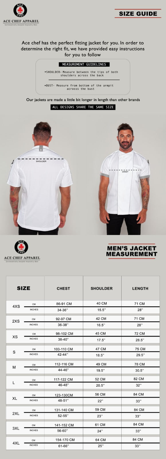 Flinders Red Chef Jacket with Cool-vent size guide