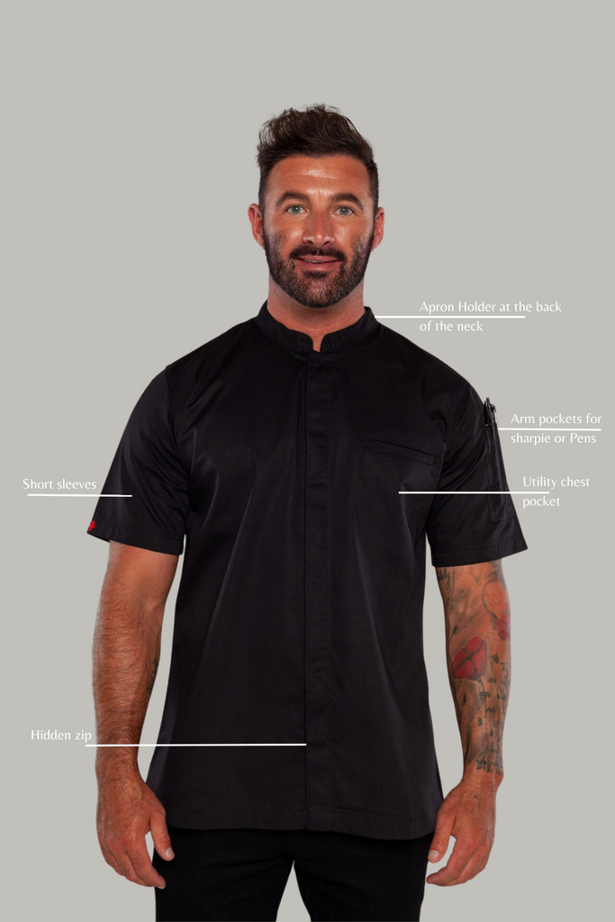 Mandarin Black Chef jacket Zip - Ace Chef Apparels