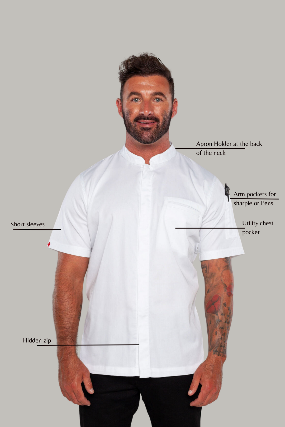 Mandarin Zip White Chef Jacket