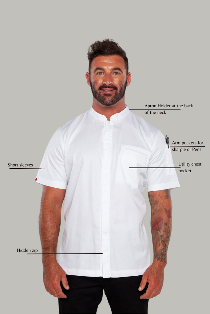 Mandarin White Chef jacket Zip - Ace Chef Apparels