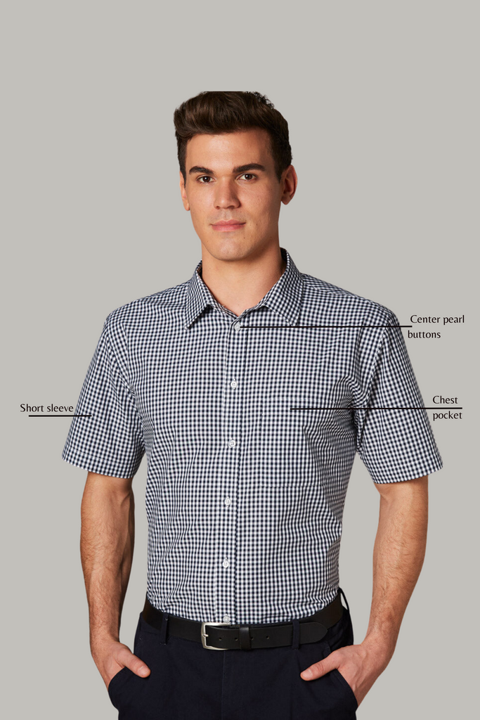 Men's Gingham Check Short Sleeve Shirt - 3 colors - Ace Chef Apparels