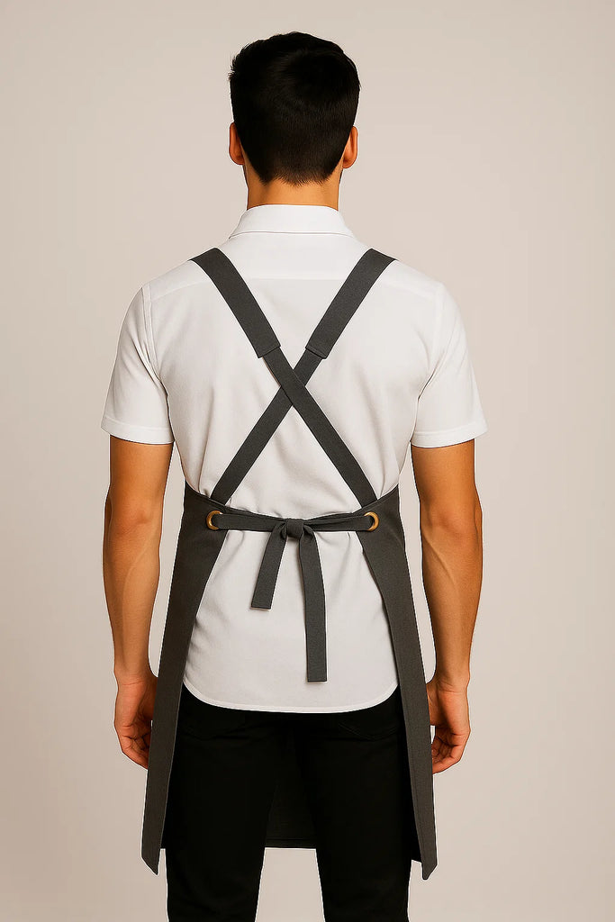 Shana Crossover Apron fixed Straps Charcoal Grey - Ace Chef Apparels