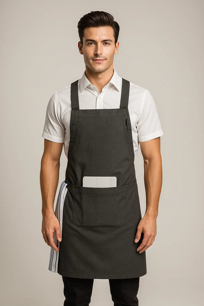 Shana Crossover Apron fixed Straps Charcoal Grey - Ace Chef Apparels