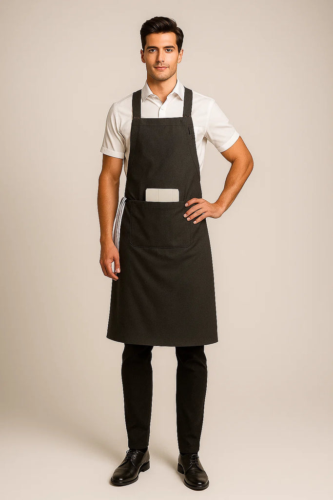 Shana Crossover Apron fixed Straps Charcoal Grey - Ace Chef Apparels