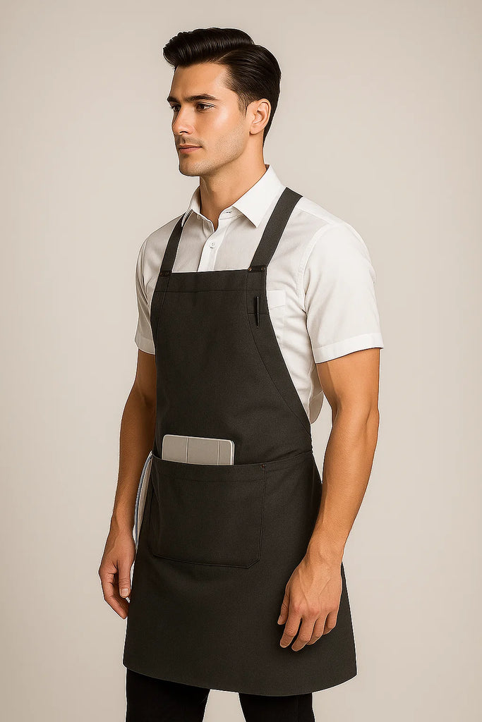 Shana Crossover Apron fixed Straps Charcoal Grey - Ace Chef Apparels