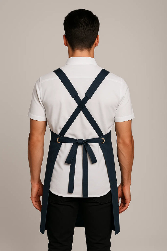 Shana Crossover Apron fixed Straps Bluish grey Dual strap colour - Ace Chef Apparels