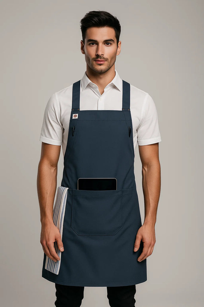 Shana Crossover Apron fixed Straps Bluish grey Dual strap colour - Ace Chef Apparels