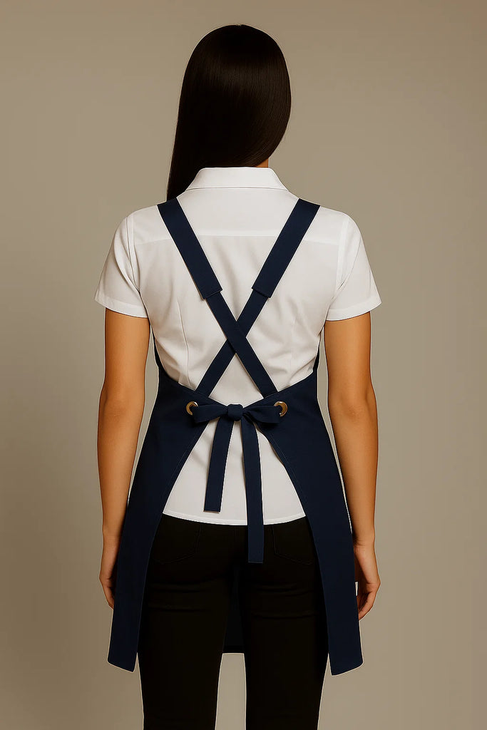 Shana Crossover Apron fixed Straps Navy - Ace Chef Apparels