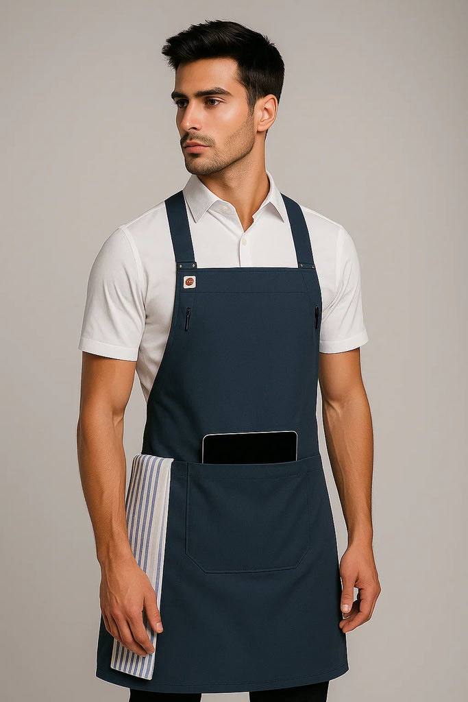 Shana Crossover Apron fixed Straps Bluish grey Dual strap colour - Ace Chef Apparels