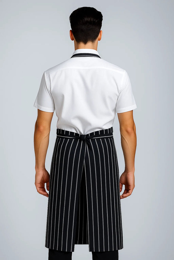 Sidney striped blue/white bib Chef Apron Large size no pocket - Ace Chef Apparels