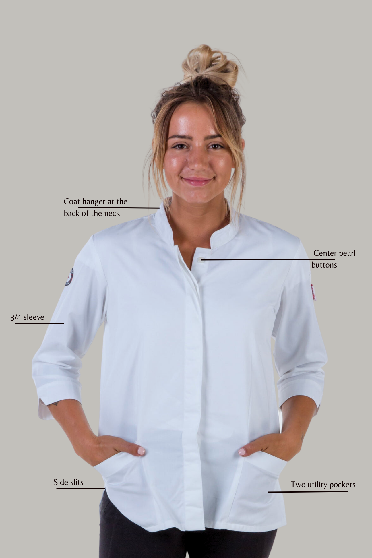 Women s chef jacket white 3 4 Sleeve