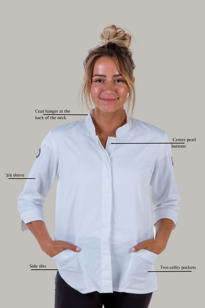 Women's chef jacket white 3/4 Sleeve - Ace Chef Apparels