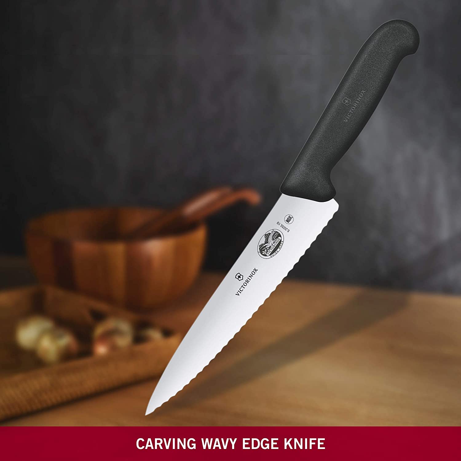 Victorinox Fibrox Wavy Edge Carving Knife, Black,