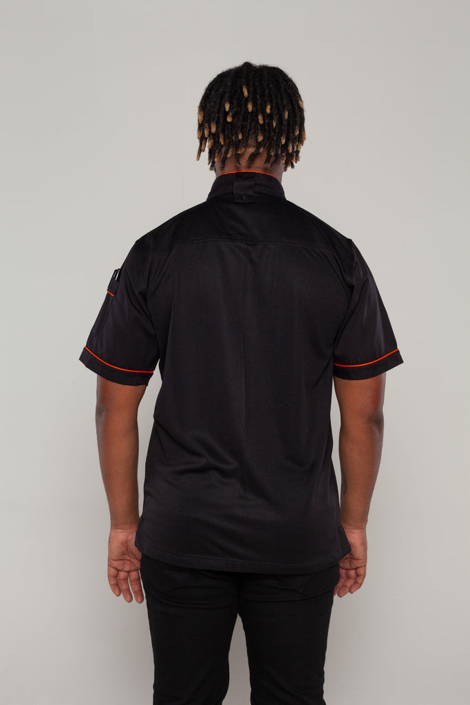 Gazi Chef jacket Black with Orange Trim and Coolvent - Ace Chef Apparels