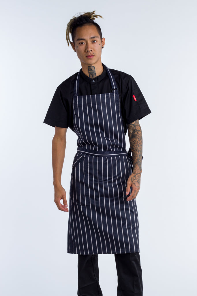 striped blue/white bib Chef Aprons medium size with pocket