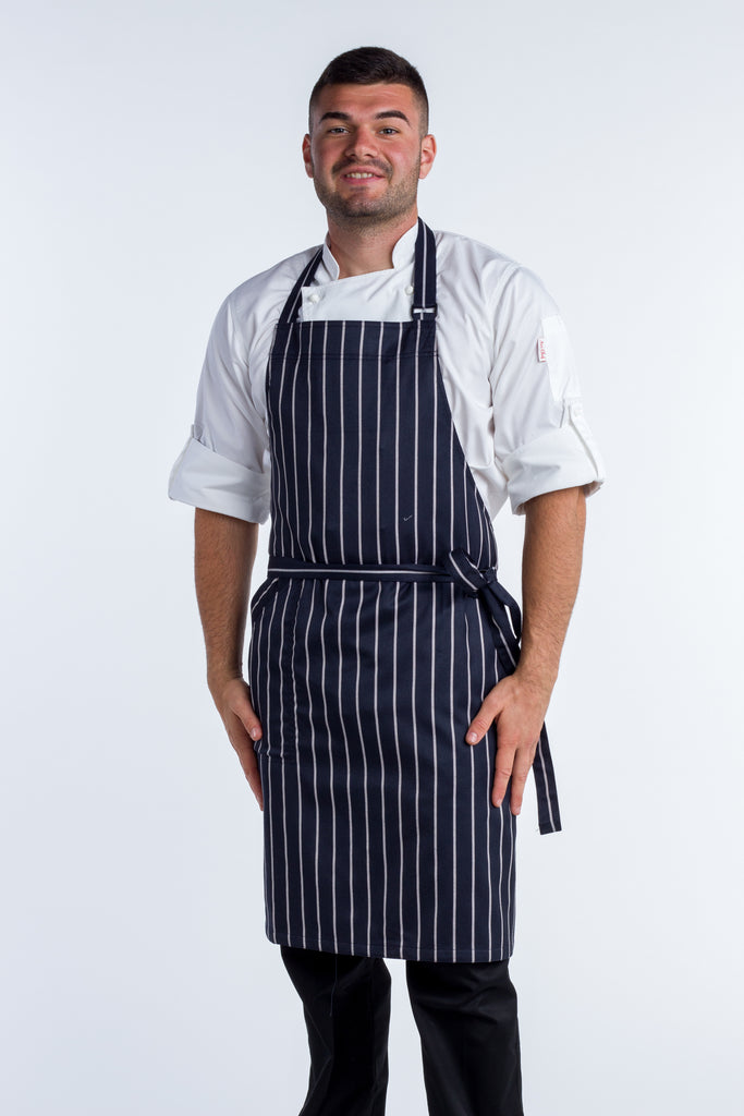 striped blue/white bib Chef Aprons medium size with pocket