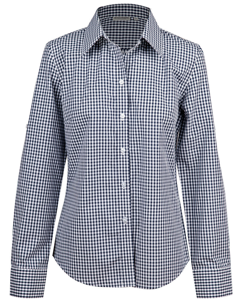 Ladies Gingham Check Long Sleeve Shirt