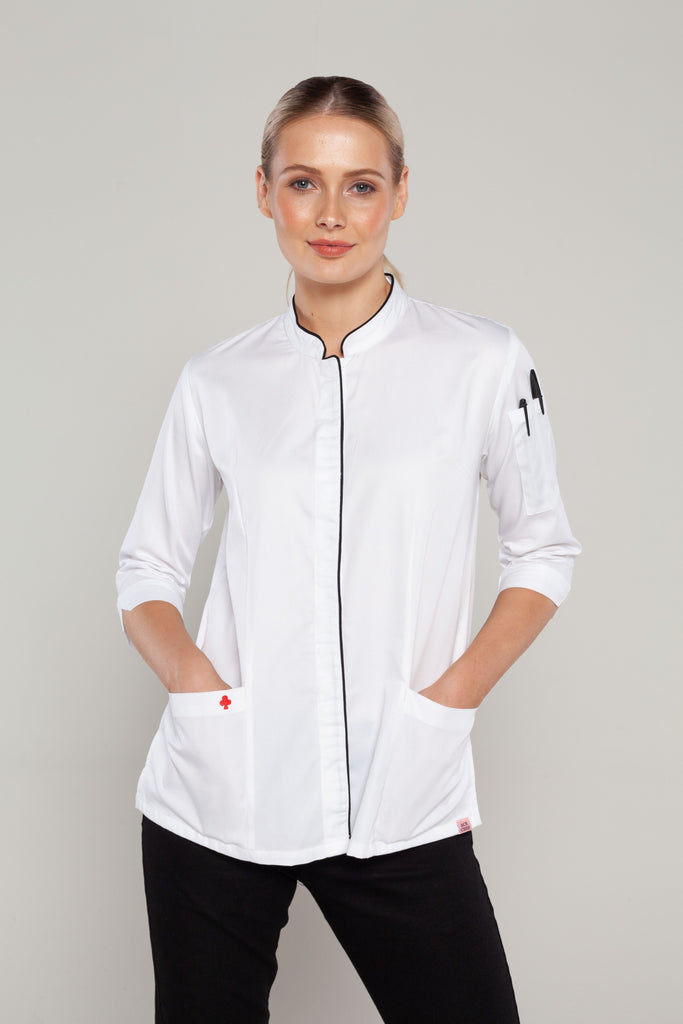 Mel 3/4 sleeves White women's chef jacket - Ace Chef Apparels