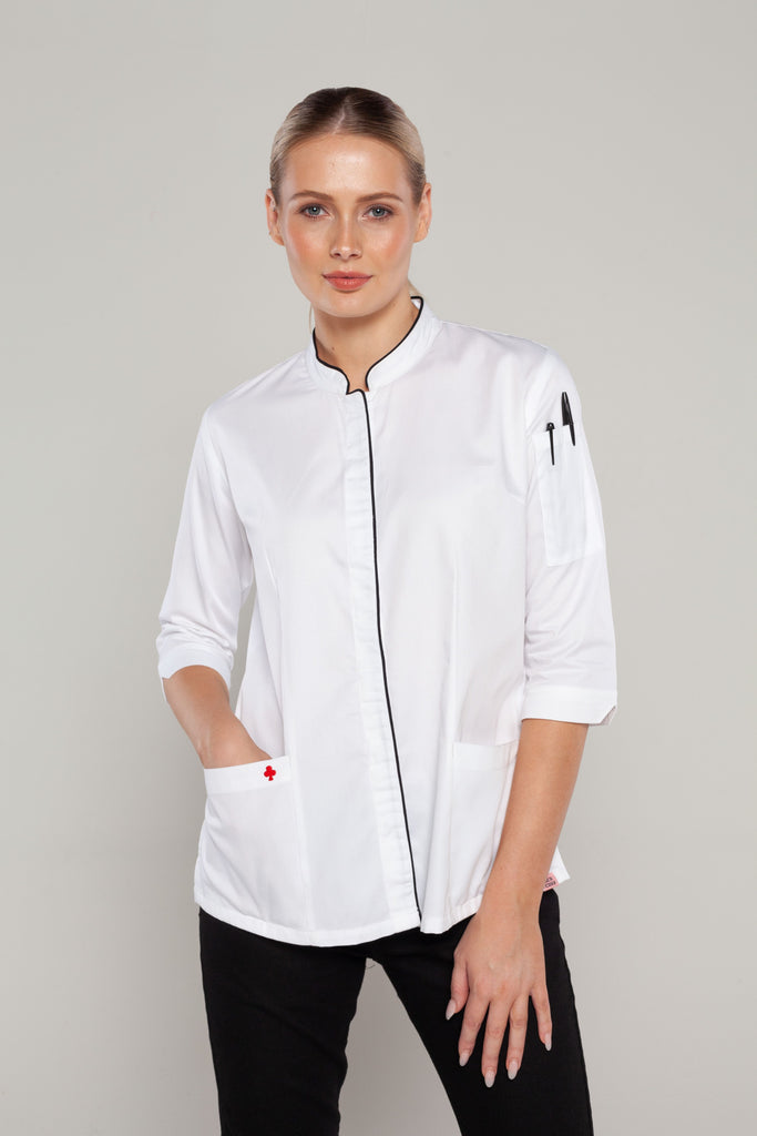 Mel 3/4 sleeves White women's chef jacket - Ace Chef Apparels