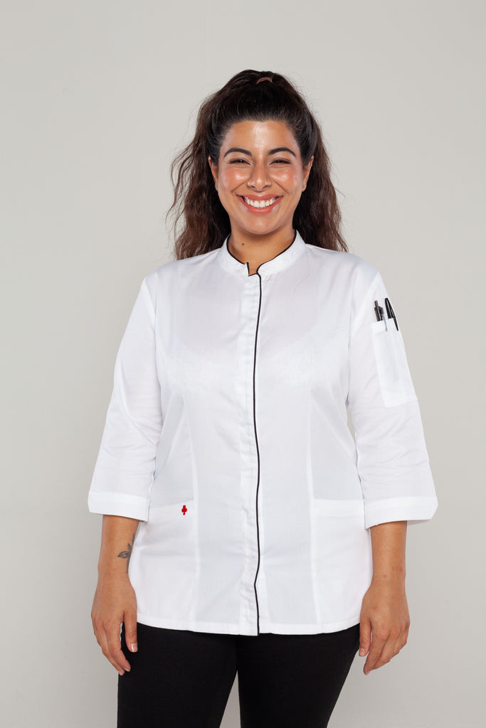 Mel 3/4 sleeves White women's chef jacket - Ace Chef Apparels