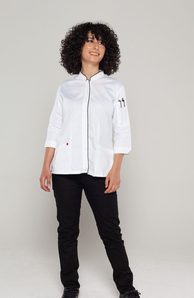 Mel 3/4 sleeves White women's chef jacket - Ace Chef Apparels