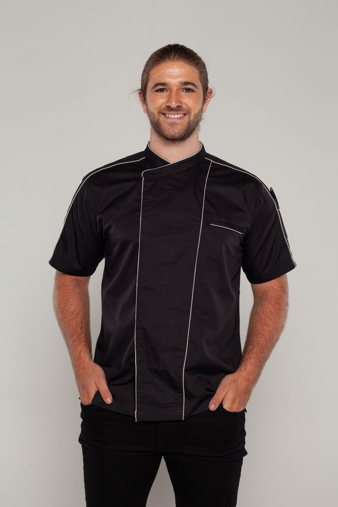 Bryan Chef Jacket Black with Grey Trim and Coolvent - Ace Chef Apparels