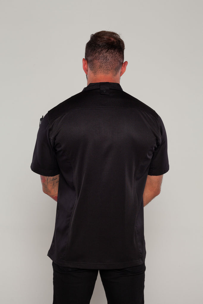 BLACK CHEF JACKET WITH COOL VENT AT THE BACK PANEL