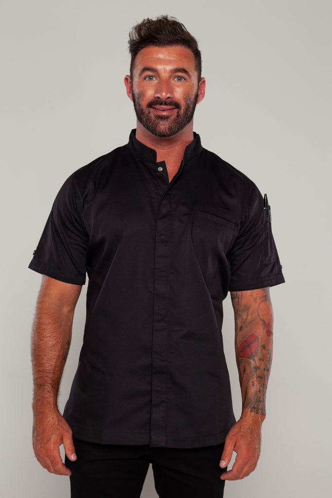 BLACK CHEF JACKET SHORT SLEEVES