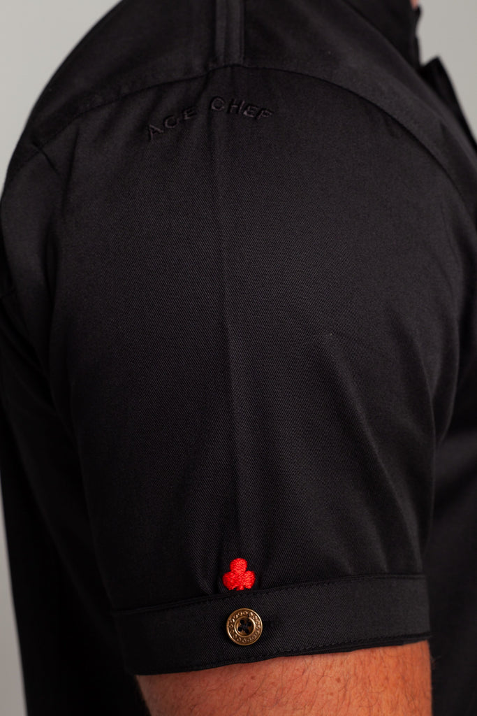 embroidery detail on chef jacket
