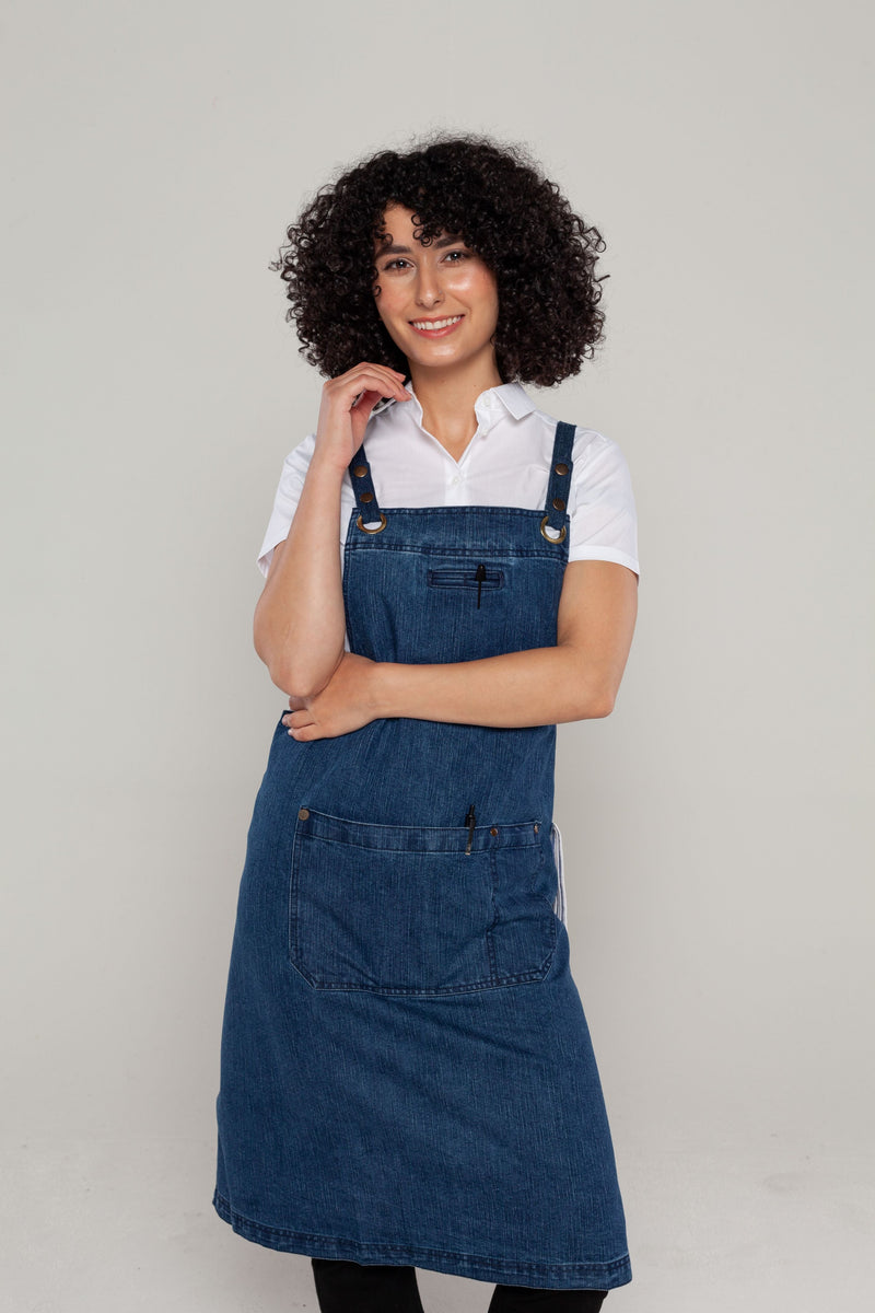 BONDI Crossover Apron Denim Blue | Crossover denim aprons| cafe Aprons ...