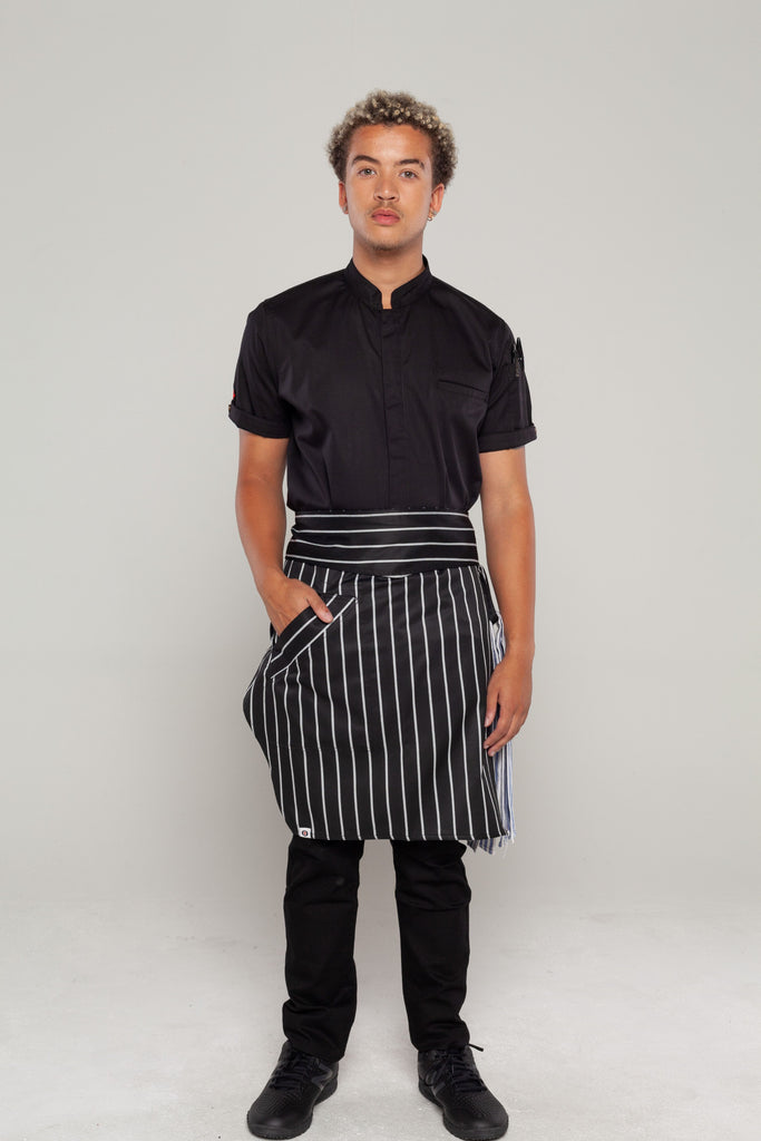 Black white striped waist apron