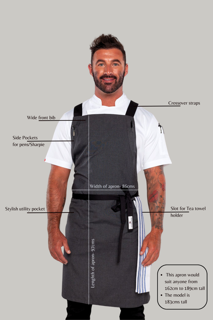 BYRON Crossover Chef apron byron charcoal grey with black straps - Ace Chef Apparels