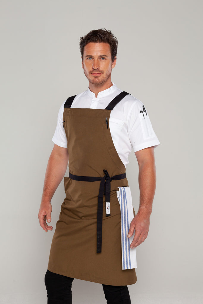 BYRON Crossover Chef apron Olive Green with black straps - Ace Chef Apparels