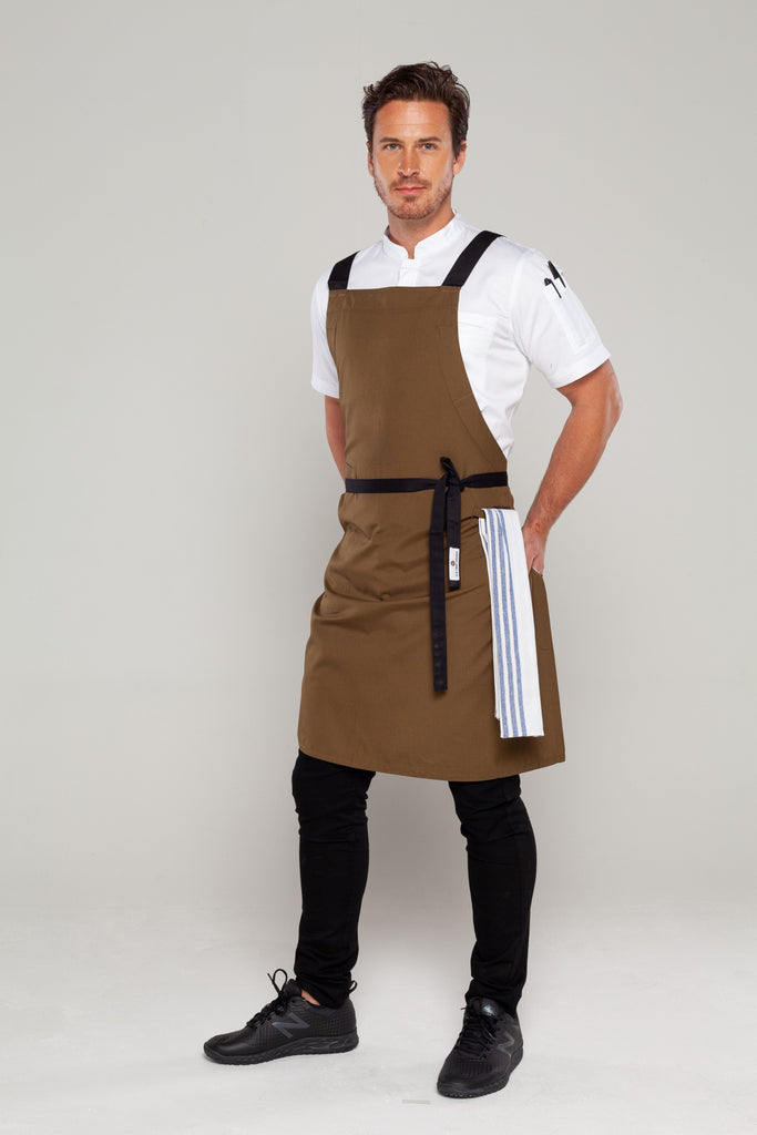 BYRON Crossover Chef apron Olive Green with black straps - Ace Chef Apparels